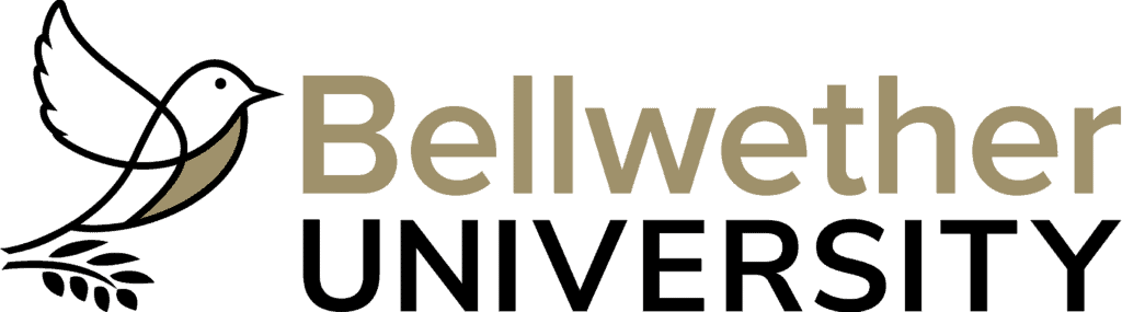 Bellwether University logo featuring a stylized bird with wings spread, perched on a branch, to the left of the university name in gold and black text.